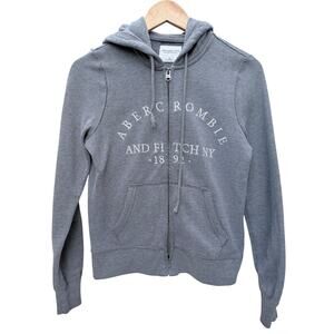 Abercrombie & Fitch Hoodie Womens XS Gray Full Zip Logo Sweatshirt Casual